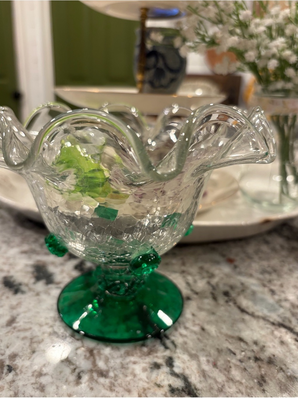 Green and Clear Glass Decorative Compote - Home Accents